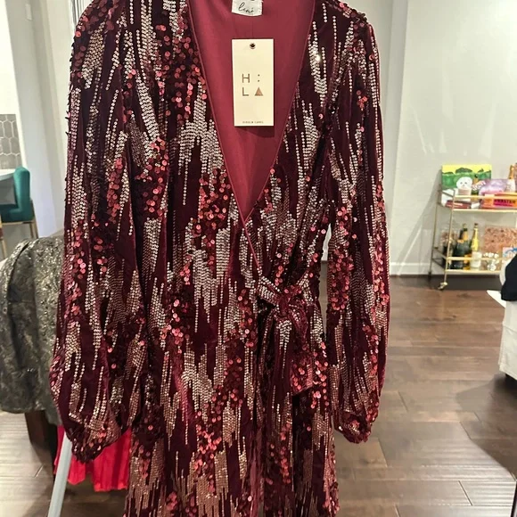 Lena Dresses | Lena Burgundy Sequin Long Sleeve Dress | Color: Red | Size: S | Whitneyawebster's Closet